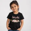 Personalised Aarohi girls black T-shirt with pink floral arrangement and custom script name