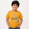 Personalised Arnav boys yellow T-shirt with large A initial and script name design