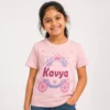 Personalised Kavya girls pink T-shirt with crown and princess carriage name design