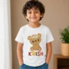 Personalised Krish boys white T-shirt with cute teddy bear and colourful name design