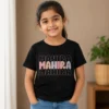 Personalised Mahira girls black T-shirt with stylish repeated retro name design
