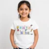 Personalised Neha girls white T-shirt with N is for Neha school-themed colourful design