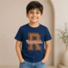 Personalised Reyansh boys navy blue T-shirt with large R initial and custom name design