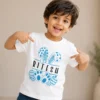 Personalised Ritesh boys white T-shirt with blue bunny ears, paw prints, eggs and custom name