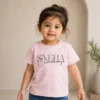 Personalised Sneha Chaudhary girls pink T-shirt with elegant full name typography