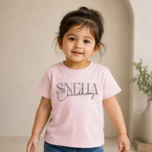 Personalised Sneha Chaudhary girls pink T-shirt with elegant full name typography