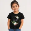 Personalised Swati girls black T-shirt with elegant floral geometric frame and custom name