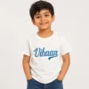 Personalised Vihaan boys white T-shirt with stylish blue script custom name print