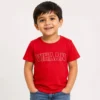 Personalised Vihaan boys red T-shirt with bold varsity-style custom name print