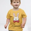 Yellow cotton kids T shirt with bunny design and custom name print