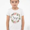 Custom floral wreath name printed on 100 percent cotton T shirt for birthday gift in India