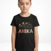 Black cotton kids T shirt with floral design and customized name print