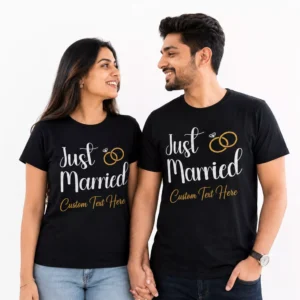 Personalised Just Married Couple T-Shirts with Names & Wedding Date | Set of 2