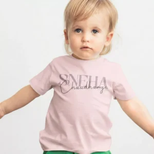 Personalized kids name T shirt in soft cotton with custom printed name design suitable for birthdays and gifting in India