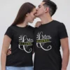 Personalized Mr and Mrs matching couple T-shirts with surname print for newlyweds wedding outfit