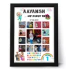 Personalized 12 month baby photo frame collage with name and birth date for first birthday milestone celebration