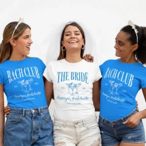 custom bride and bach club bachelorette party t shirts with personalized name year and location for bride squad and bridesmaids