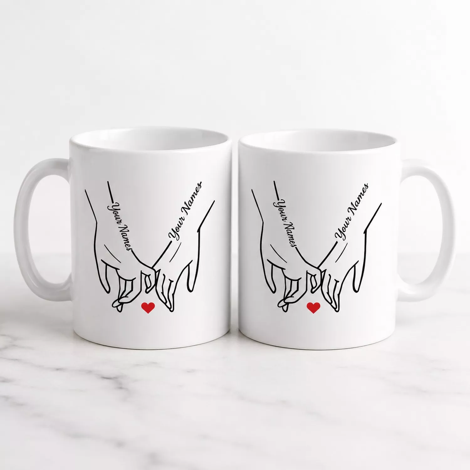 Custom couple mug set personalized with names, designed as a romantic coffee mug gift for anniversaries, weddings, or Valentine’s Day.