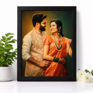 Personalised Couple Photo Frame with Portrait & Names | Custom Wall Frame