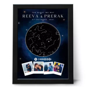 Personalized couple star map frame with custom names date photos and Spotify code anniversary gift for husband and wife in India