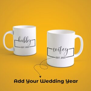 Alternative view of Personalized Hubby Wifey Couple Coffee Mug with Wedding Year | Custom Anniversary Gift for Husband Wife
