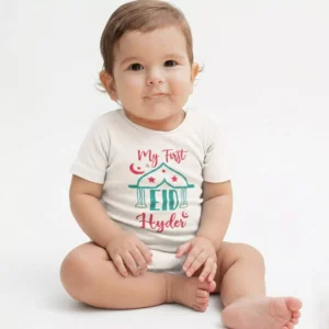 Personalized My First Eid baby romper with custom name print for baby boys and baby girls in India