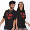 Personalized oversized couple t shirts with custom names inside red heart design for boyfriend girlfriend matching outfit
