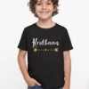 Black cotton kids T shirt with custom name print in premium finish