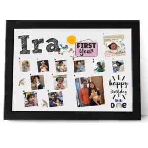 Customized baby first year 12 month photo collage frame with name for 1st birthday gift in India