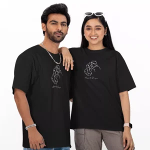 personalized oversized couple t shirts with custom names minimalist line art matching couple tshirt India