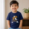 Personalised Aarav boys navy blue T-shirt with large A initial and bow design