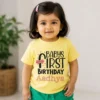 Personalised baby first birthday yellow T-shirt with number 1 bow design and custom name Aadhya