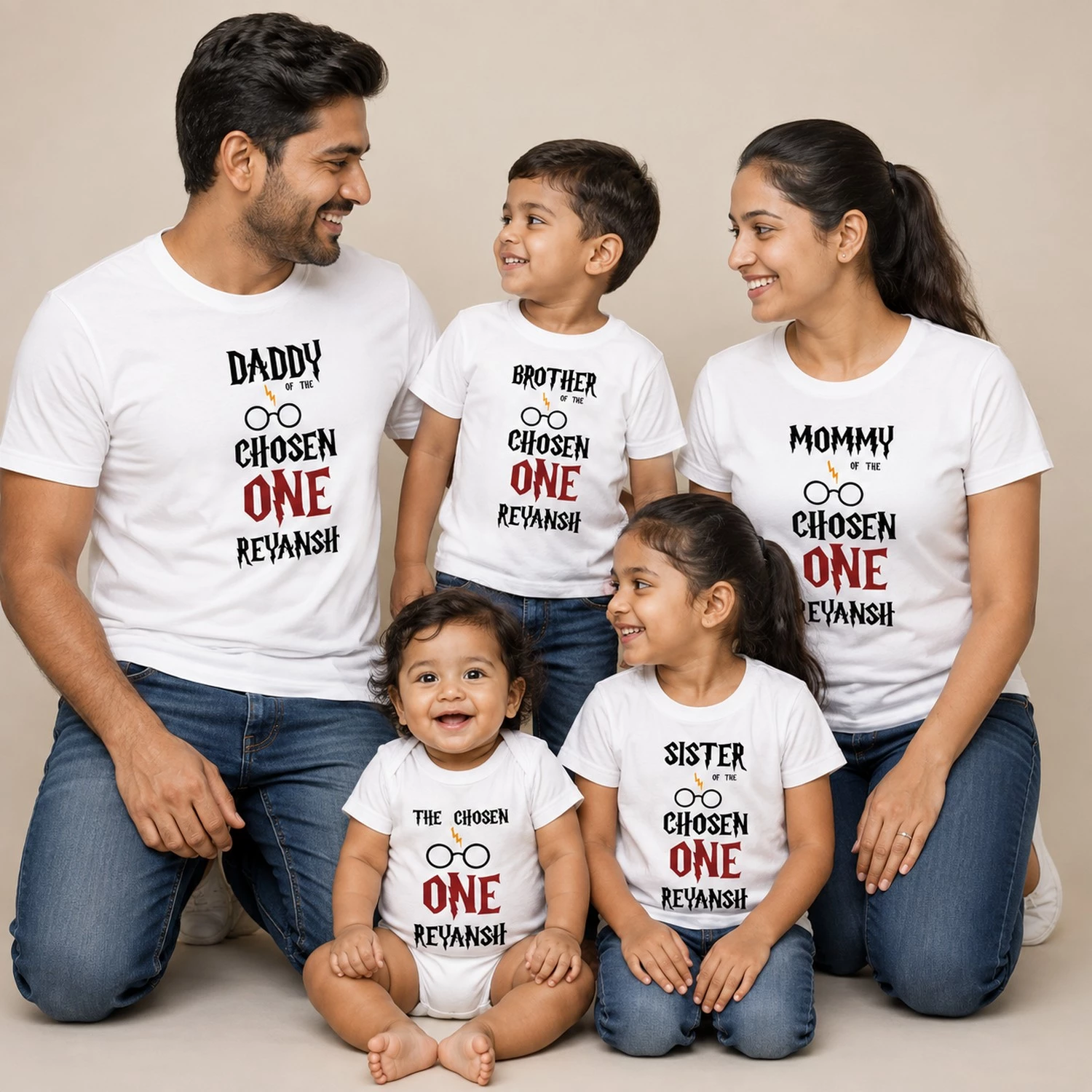 Personalised Chosen One family birthday T-shirts for daddy, mommy, brother, sister and birthday child with custom name.