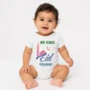 White personalised first Eid baby romper with Salman name, colourful mosque and crescent moon design