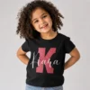 Personalised black girls T-shirt with Kiara name and glitter-style K initial