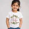 Personalised white girls T-shirt with Haniya name, H monogram and floral design