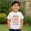 Personalised first birthday T-shirt for boys featuring Mr One-derful design with custom name Rudra