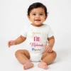 White personalised My First Eid baby romper with Rizwan name and colourful Eid Mubarak design