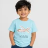 Personalised sky blue boys T-shirt with Kiaan name and cute airplane design
