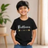 Personalised black boys T-shirt with Hridhaan name and gold arrow heart design