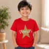 Personalised red boys T-shirt with Varun name and large gold star design