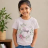 Personalised Navya name girls T-shirt with floral wreath and initial N design