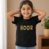 Personalised Noor girls black T-shirt with stylish gold custom name print