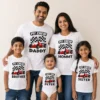 Personalised Pit Crew family birthday T-shirts for daddy, mommy, brother, sister and birthday baby with racing car design.
