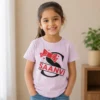 Personalised Saanvi girls pink T-shirt with large S initial and red bow design