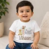 Personalised first birthday white T-shirt with number 1 safari animals design and custom name Vihaan