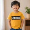 Personalised Shaurya boys yellow T-shirt with bold custom name print