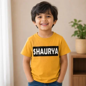 Personalised Shaurya boys yellow T-shirt with bold custom name print