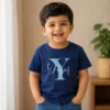 Personalised Yusuf boys navy blue T-shirt with large Y initial and script name