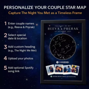 Alternative view of Custom Couple Star Map Frame with Photo & Spotify Code | Personalized Anniversary Gift
